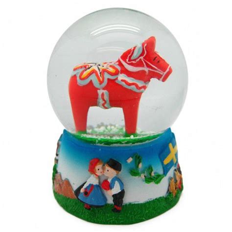 Swedish Souvenir Snow Globes Red Dalarna Horse Unique Snow Globes