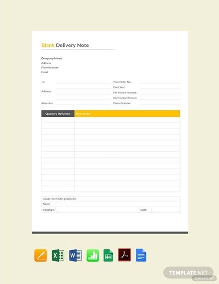 blank delivery note template  word
