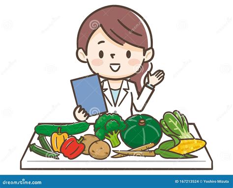 Young Nutritionist Woman And Ingredients Stock Vector Illustration Of