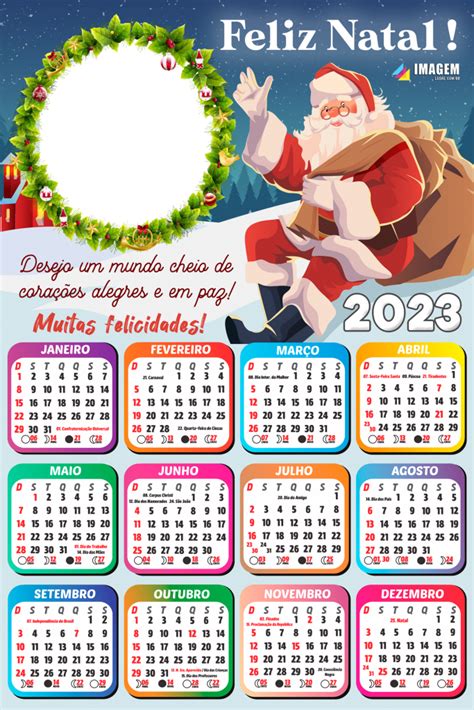 Moldura Para Colagem De Fotos Em Calendário 2023 Papai Noel Desejando