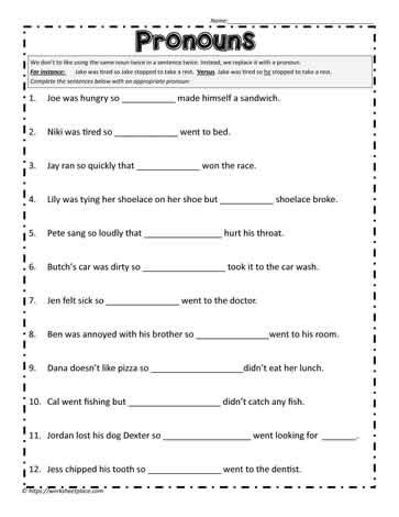 Replacing Nouns With Pronouns Worksheets