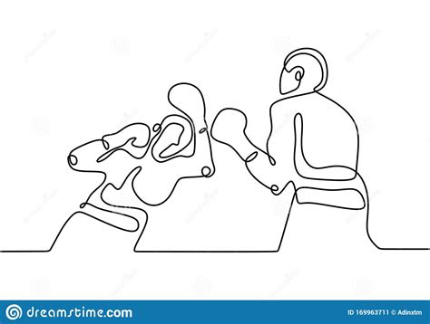 Boxers Fighting One Line Drawing Continuous Single Hand Drawn Boxing