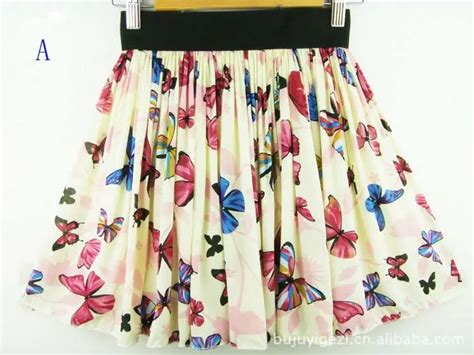 Women Cotton Pleated Short Skirt Printed Butterfly Skirt Elastic Waist