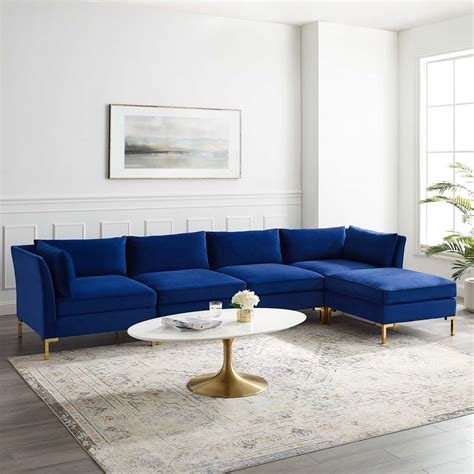 Ardent 5 Piece Performance Velvet Sectional Sofa Navy By Modway