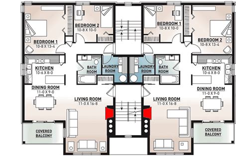 Plan 21425dr 8 Unit Apartment Complex With Balconies Town House