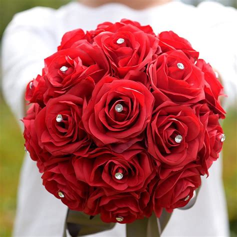 Bridal Red Rose Bouquet Romantic Bride Artificial Flowers Bouquets Home Wedding Decoration