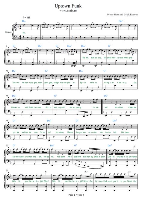 Free Uptown Funk Mark Ronson And Bruno Mars Sheet Music Preview 1 Piano Sheet Music Free Piano