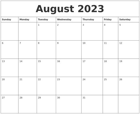 August 2023 Calendar Print Out