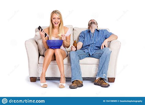 Couple Guy Bored With Watching Chick Flick Movie Stock Image Image Of Isolated Remote 154198989