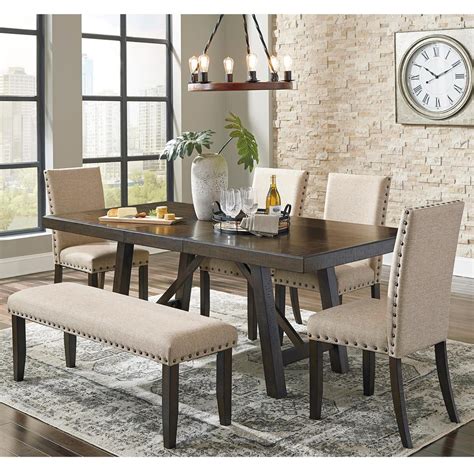 Signature Design By Ashley Rokane 6 Piece Dining Set In Light Brown