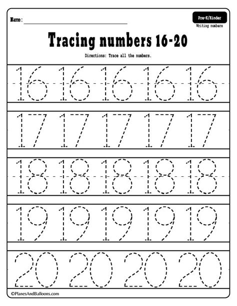 Tracing Numbers 1 20 Worksheets