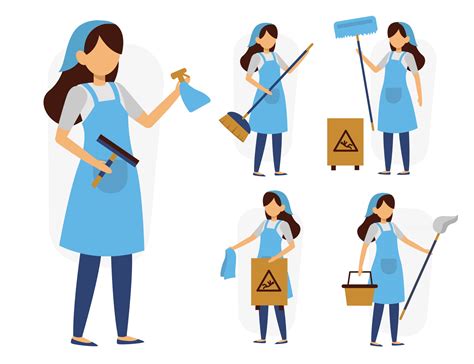 Set Of Female Maid Or Housekeeper In Cartoon Characters Vector 2917822