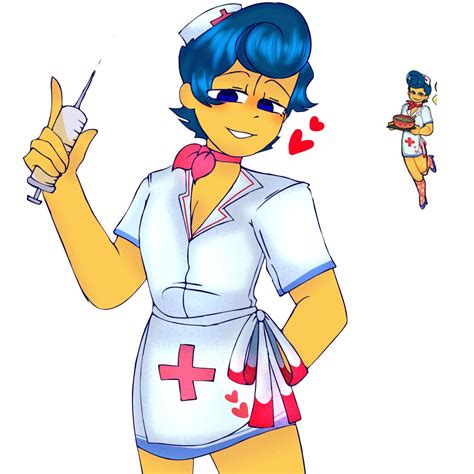Rule 34 Arm Behind Back Blue Hair Bowtie Fully Clothed Hand Behind Back Heart Nurse Uniform