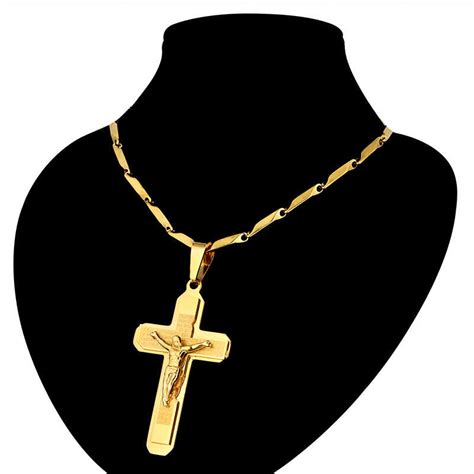 Cross chains for men gold. Golden Jesus Cross Necklaces Pendants For Men Gold Color Stainless Steel Chains Crucifix ...