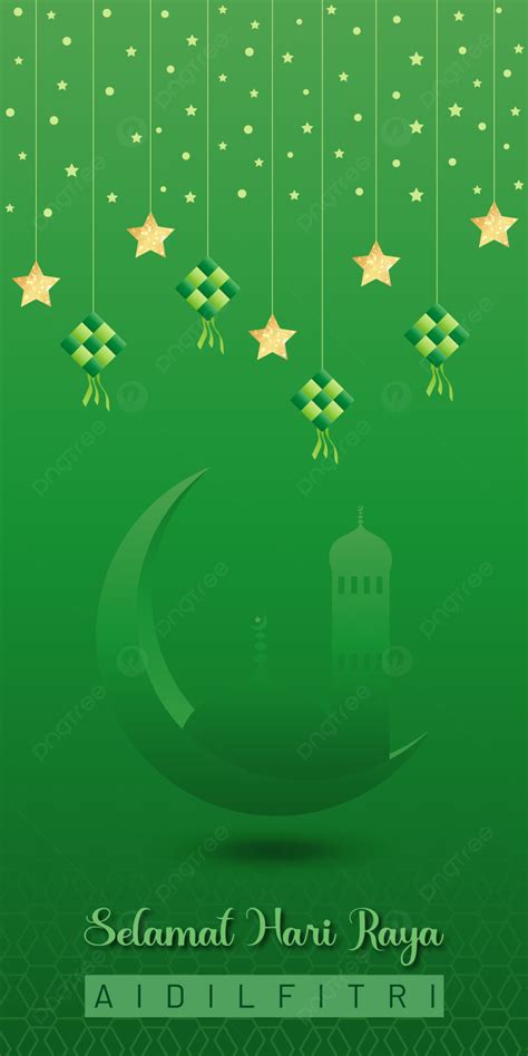 Hari Raya Aidilfitri Mobile Phone Wallpaper Background With Green Moon Illustration Wallpaper