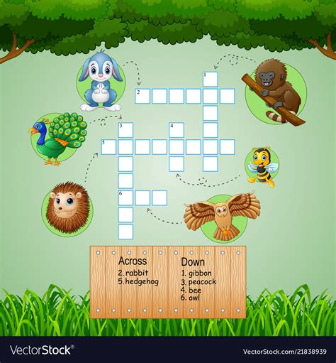 Animal Crossword Puzzles For Kids Games Royalty Free Vector