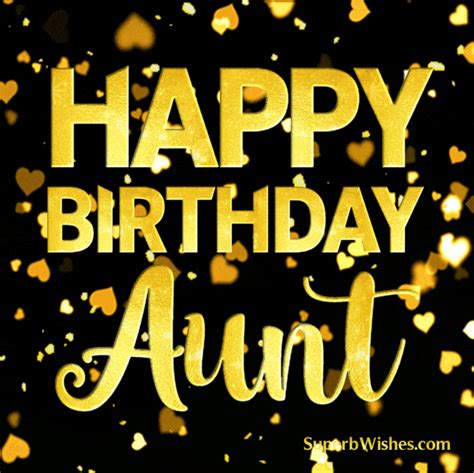 Happy Birthday Aunt With Gold Heart Confetti 