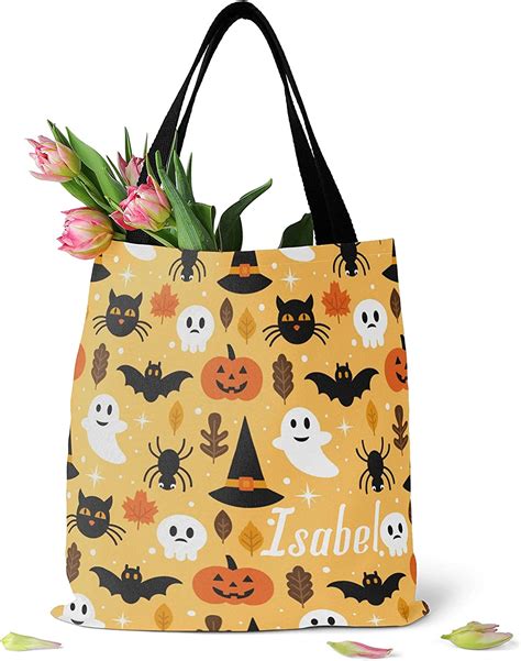 Personalized Name Tote Bag Halloween Ghost Bat Pumpkin