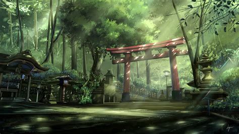 Wallpaper Id 505216 1080p Forest Anime Landscape Trees Steps