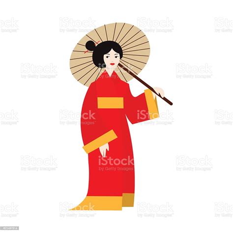 Japanese Geisha Woman In Kimono Vector Stock Illustration Download
