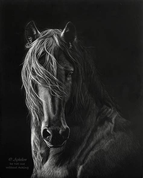 Beautiful Friesian Horse Art Scratchboard Art Horses