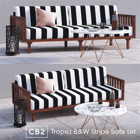 3d Sun Cb2 Tropez Black And White Stripe Sofa Set