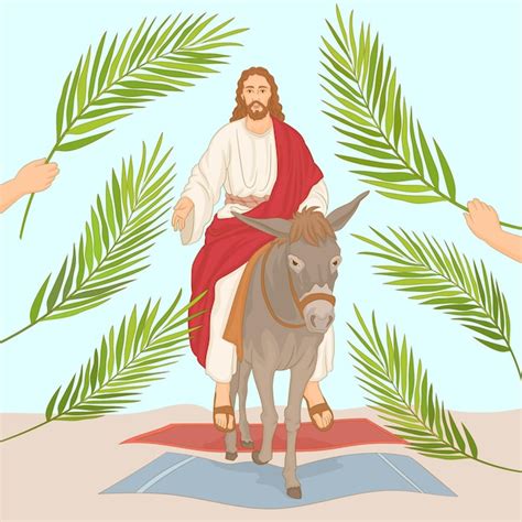 Premium Vector Palm Sunday Jesus Riding Donkey Entering Jerusalem