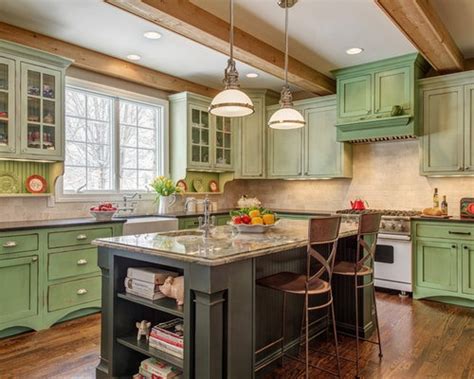 Design ideas for an expansive classic kitchen in new york with a submerged sink, shaker cabinets, white cabinets, quartz worktops, stainless steel appliances, dark hardwood flooring, an island and metallic splashback. Green Kitchen Cabinets | Houzz
