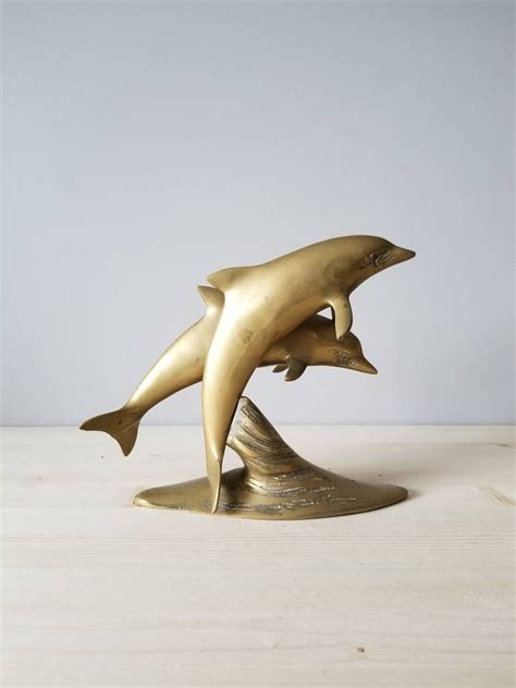 Vintage Brass Dolphin Statue Dolphin Figurine Brass Animal T