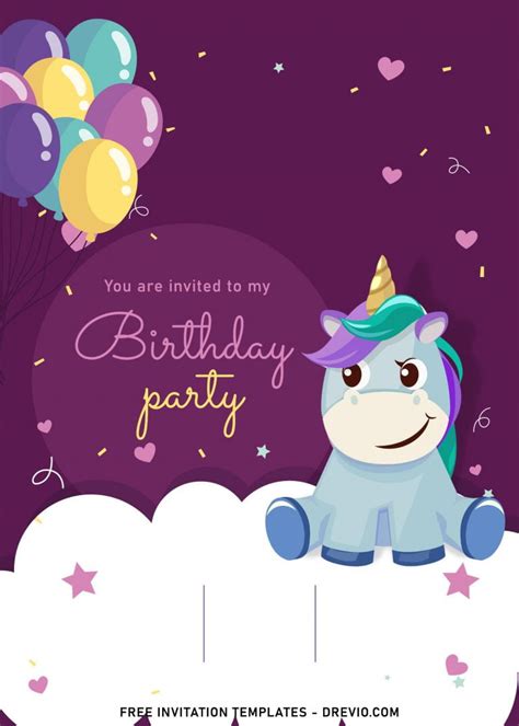 7 Magical Rainbow Unicorn Birthday Invitation Templates For Kids
