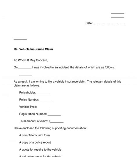 Letter To Claim From Vehicle Insurance Template