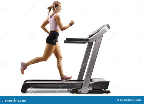 Fit Muscular Woman Running On A Treadmill Stock Image Image Of