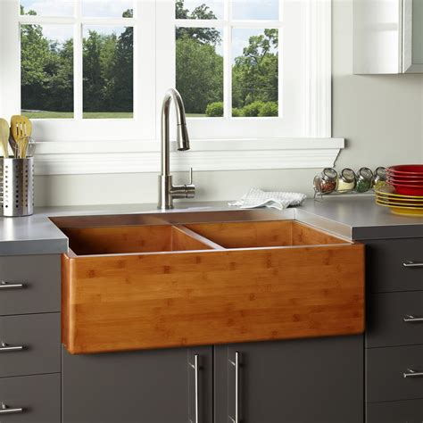 Double bowl hammered copper kitchen sink antique belfast farmhouse butler style. 36"+Double+Bowl+Bamboo+Farmhouse+Sink | Bamboo farmhouse ...
