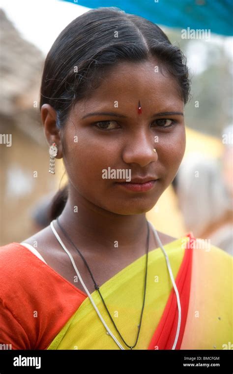 Closeup Portrait Of Ethnic Young Married Female Rural India Beautiful Penetrating Eyes Red Dot