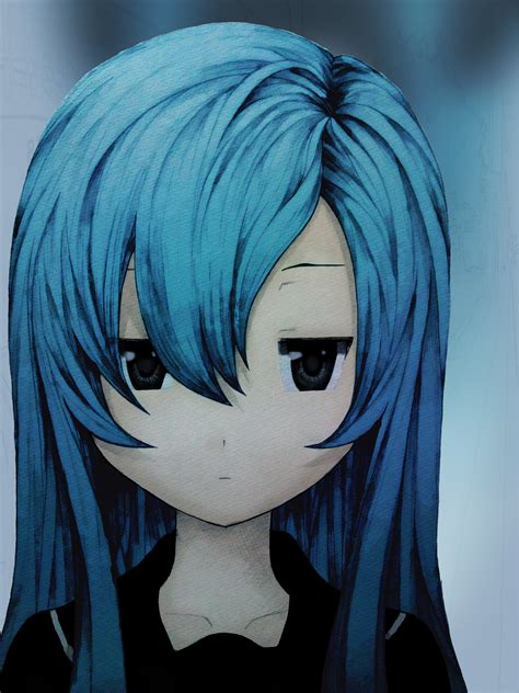 anime blue hair girl silk yukata tor anime girl
