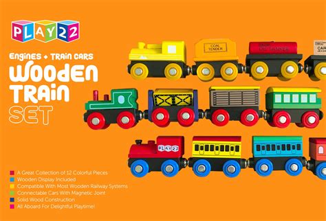 Play22 Wooden Train Set 12 Pcs Train Toys Magnetic Set