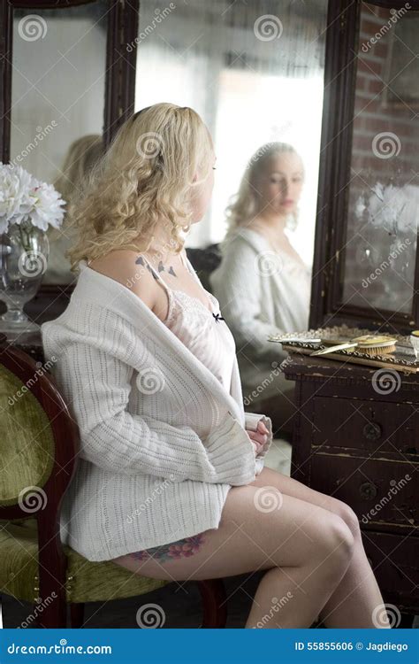 Woman Looking In A Vanity Mirror Stock Photo Image Of Looking Provocative