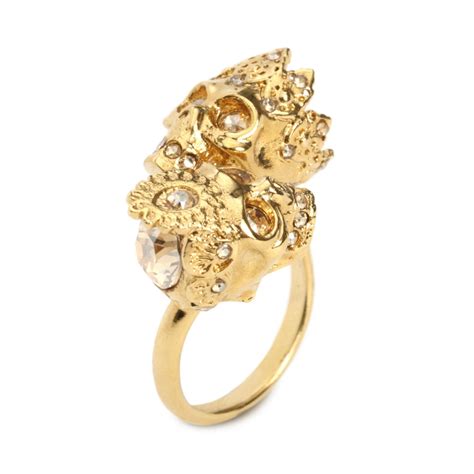 Alexander Mcqueen Queen And King Skull Ring In Metallic Lyst