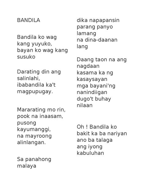 Bandila Tula Sa Filipino Piling Larangan Ng Akademiko Essays High School English Docsity