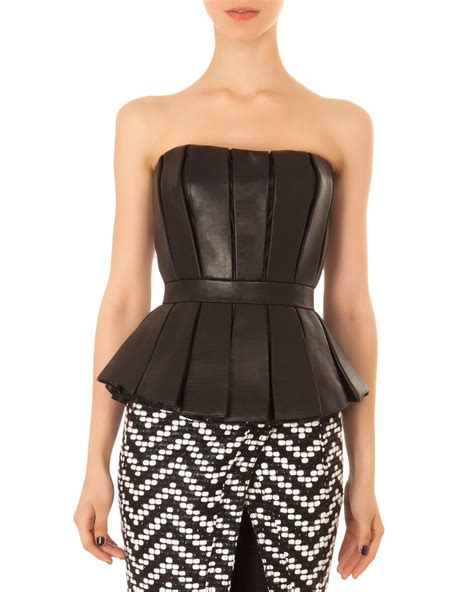 Balmain Pleated Leather Peplum Bustier Leather Peplum Leather Peplum Tops Bustier Outfit