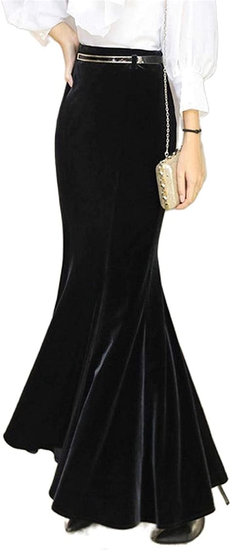 Skirts Plus Size 5xl Autumn Vintage Velvet Black Maxi Long 2020 Fashion Women Elegant Velour
