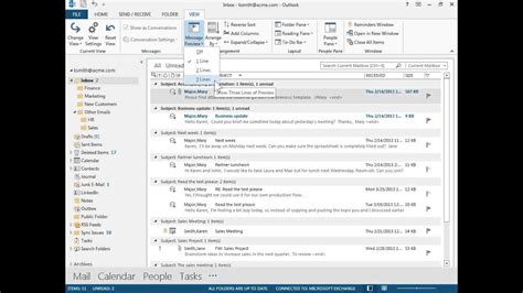 Outlook 2013 Use Message Preview Youtube