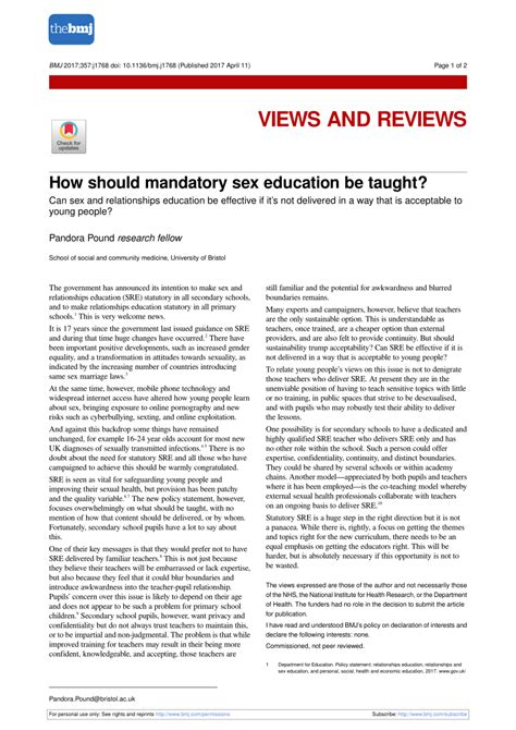 Pdf How Should Mandatory Sex Education Be Taught