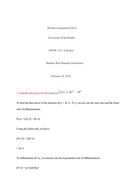 Written Assignment Calculus Unit 5 Written Assignment Unit 5