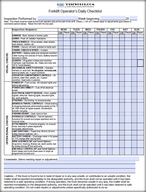 Forklift Checklist Book Safety Guide Forklift Inspection Checklist