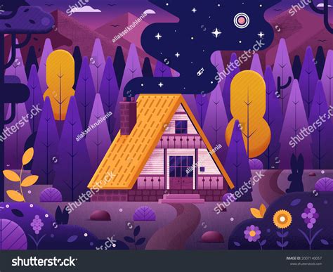 Mountain Cabin By Night Traditional Swiss Stock Illustration 2007140057