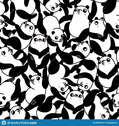 Cute Pandas Everywhere Vector Pattern Stock Vector Illustration Of
