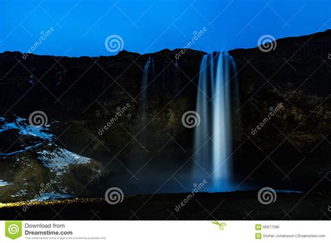 Seljalandsfoss Waterfall At Night Stock Photo Image Of Landsacape