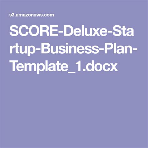 Score Startup Business Plan Template