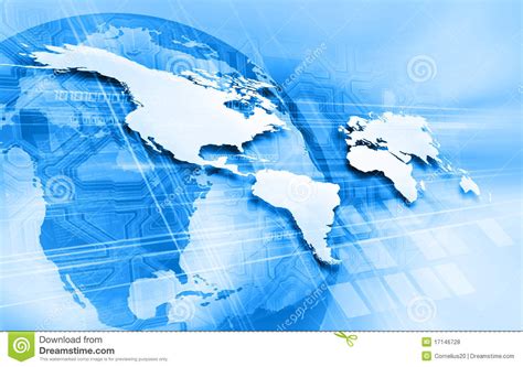 Blue World Map And Skyscrapers Stock Photo 17146728
